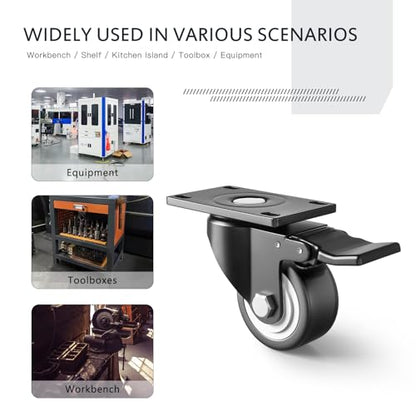 Caster Wheels, 2.5 Inch Heavy Duty Casters Set of 4 with Brakes, Load 1000lbs Industrial Swivel Plate Black Locking Castors, Roller Wheels for Furniture and Workbench Cabinet Table - style: 2.5″ With brake