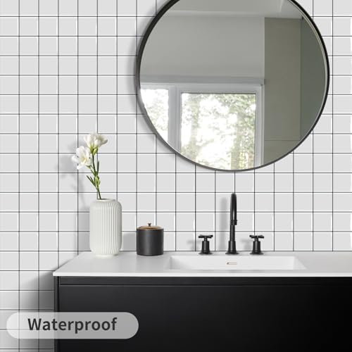 DEWOO Peel and Stick Backsplash Self Adhesive Wall Tiles White,10-Sheet - color: White