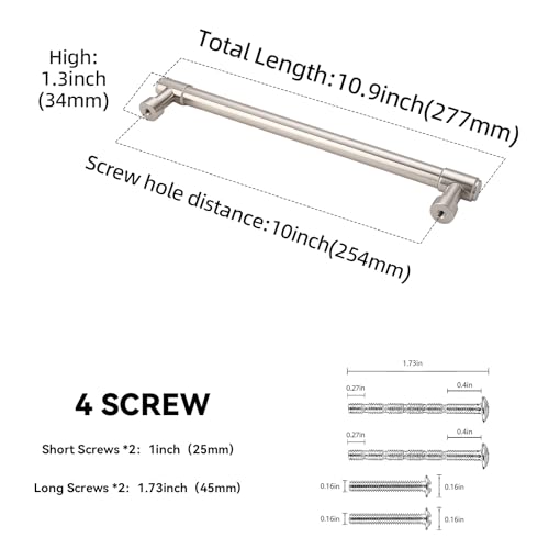 10 Pack 10 Inch(254mm) Cabinet Pulls Brushed Satin Nickel Kitchen Cabinet Pulls Alloy Drawer Pulls Solid Cabinet Hardware - color: Brushed Satin Nickel, size: 10'' Hole Center(254mm)