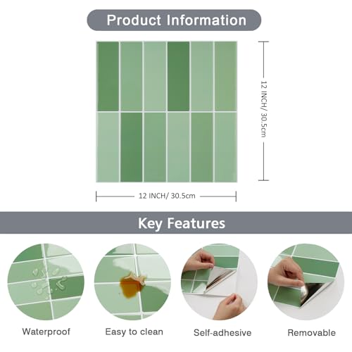 CHIHUT 16 Sheets Green Glossy Subway Peel and Stick Backsplash - color: Green, size: 16 Tiles