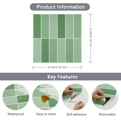 CHIHUT 16 Sheets Green Glossy Subway Peel and Stick Backsplash - color: Green, size: 16 Tiles