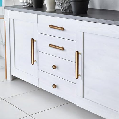 SALISENG- Wooden Brass Cabinet Drawer Knobs 5 Pack, 1.1 Inch Dresser Drawer Vanity Pulls, Modern Furniture Door Hardware Pulls for Cupboard Closet Wardrobe