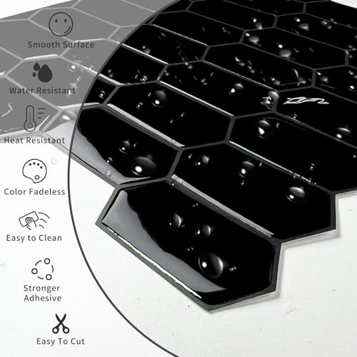 10-Sheet Long Hexagon Peel and Stick Kitchen Backsplash Tiles - color: Black