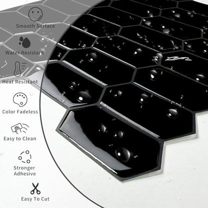 10-Sheet Long Hexagon Peel and Stick Kitchen Backsplash Tiles - color: Black