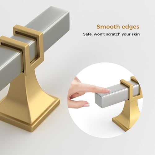 Haliwu Brushed Nickel and Gold Cabinet Knobs 6 Pack, Silver Drawer Knobs, Square 2 Tone Hardware for Kitchen Cupboard - color: Brushed Nickel and Matte Gold, size: 51mm(2 inch)