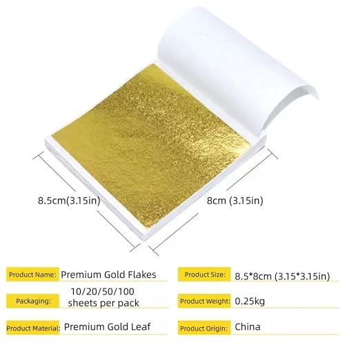 10 Gold Leaf Sheets, Premium Gold Flakes for Decorating Cakes Dessert - size: 10PCS