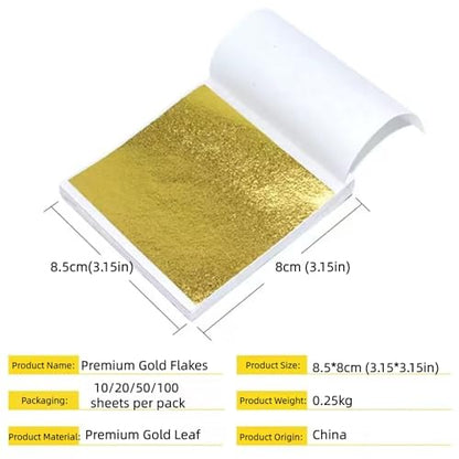 10 Gold Leaf Sheets, Premium Gold Flakes for Decorating Cakes Dessert - size: 10PCS