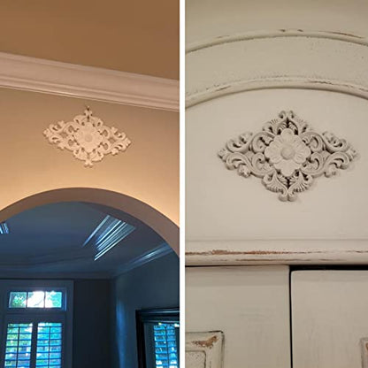 2Pcs Wood Carved Appliques Onlays Center Carving Decals for Furniture - color: 2-pack, size: 25x15cm/9.84"x5.9"