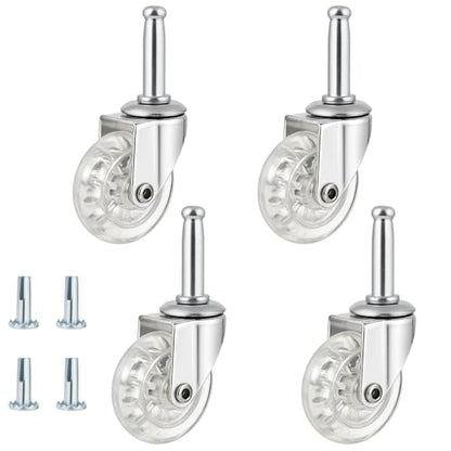 2" Swivel Caster Wheels, M8×38mm, Crystal Clear, Set of 4 - size: 2",No Brake