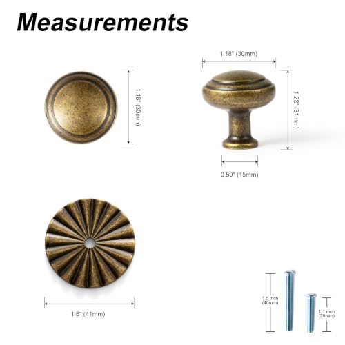 6Pack Antique Brass Cabinet Knob with Backplate Round Drawer Knob - color: Antique Brass, style: Daisy