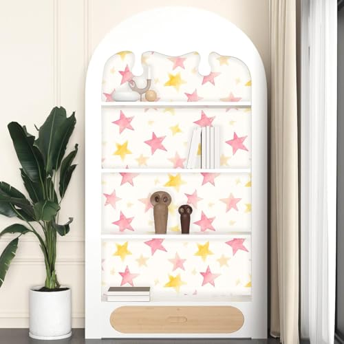 Fvlow Colorful Star Peel and Stick Wallpaper 17.4" x 394" - color: Pink/Gold, size: 17.4"W x 394"L
