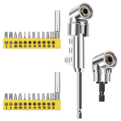 105° Right Angle Drill Adapter Set, Long & Short with Bits for Tight Space