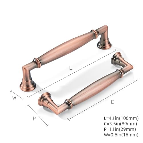 khtumeware 10 Pack 3-1/2 Inch(89mm) Brushed Antique Copper Cabinet Pulls Heavy Duty Soild Cabinet Handles Kitchen Cabinet Hardware for Cupboard Drawer Handles Dresser Pulls - color: Brushed Antique Copper, size: 3-1/2"(89mm)Hole Center