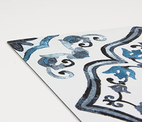 FloorPops Marrakesh Peel and Stick Floor Tiles, Blue, Floral Vinyl Floor Tiles, Water Resistant, 12 in x 12 in, Pack of 10 - size: 12"L x 12"W x 0.06"T