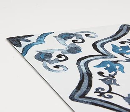 FloorPops Marrakesh Peel and Stick Floor Tiles, Blue, Floral Vinyl Floor Tiles, Water Resistant, 12 in x 12 in, Pack of 10 - size: 12"L x 12"W x 0.06"T