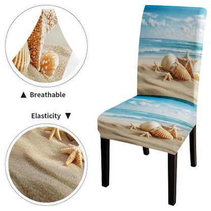 Mrcrypos Chair Covers Set of 4 Stretch Chair Covers Ocean Beach Detachable Washable Stretch Kitchen Seat Covers Protective for Home,Restaurant,Banquet - color: Beach, size: 4