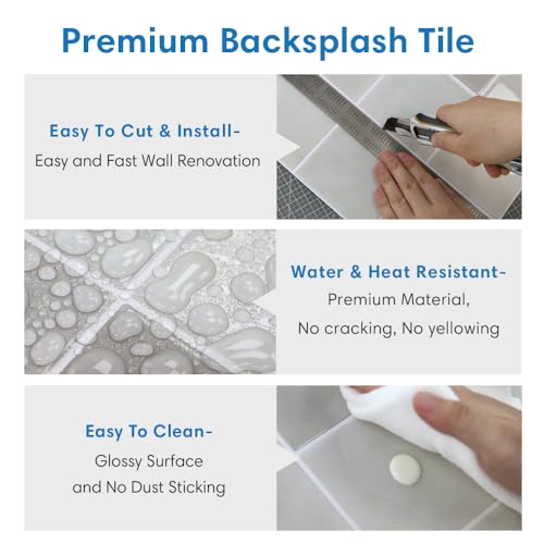 COMSTICKC Thicker Peel and Stick 3D Backsplash Tiles Kitchen Bathroom - color: Light Gray