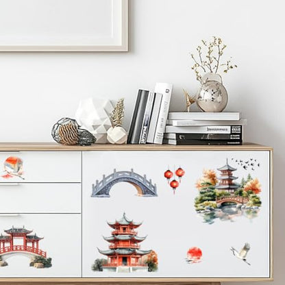 Peacoblue Chinese Courtyard Rub On Transfers for Furniture 6"x12" - style: Chinese Courtyard Architecture