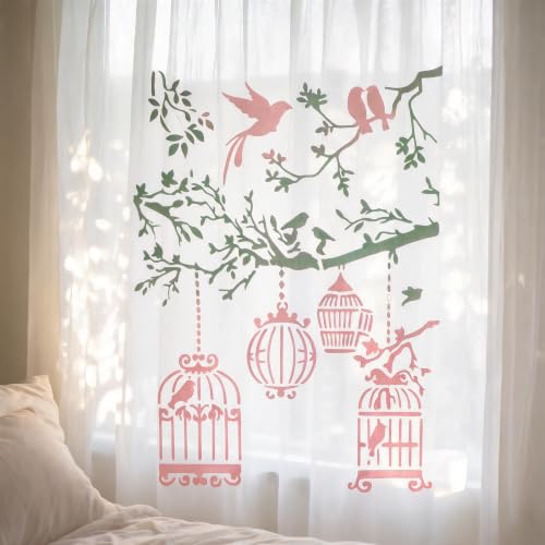 TIAMECH A4 Reusable Vintage Bird Cage Stencil for Painting - style: Bird Cage Tree Branch