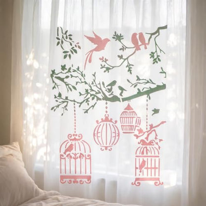 TIAMECH A4 Reusable Vintage Bird Cage Stencil for Painting - style: Bird Cage Tree Branch