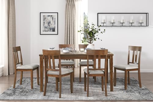 7-Piece Dining Room Set with 6 Upholstered Chairs, Cherry - color: Cherry