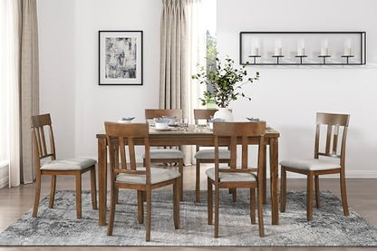 7-Piece Dining Room Set with 6 Upholstered Chairs, Cherry - color: Cherry