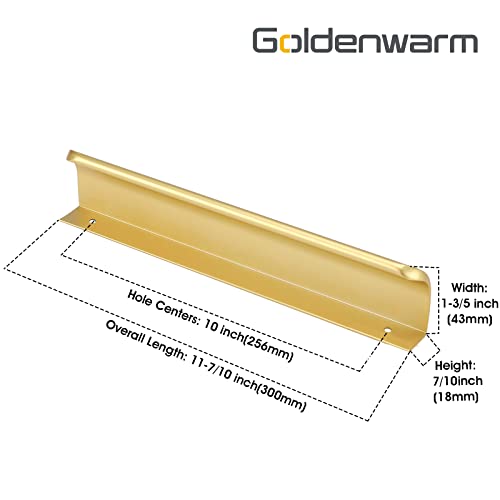 Goldenwarm 10 Pack 10 Inch Matte Gold Finger Pulls Cabinet Edge Pulls Brushed Brass Drawer Handles Edge Hardware for Kitchen Cupboard - color: Matte Gold, size: Hole Center:256mm(10in)