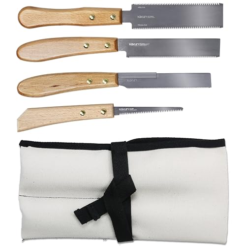 KAKURI Mini Japanese Saw Set, 4-Piece Pull Saw Kit with Canvas Tool Roll - style: Saw Set