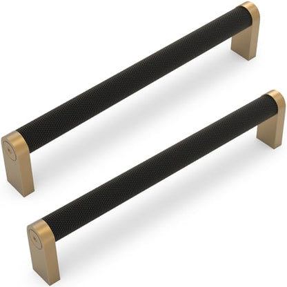 10 Pack Matte Black and Champagne Bronze Cabinet Pulls knurled 6-1/4 Inch Hole Centers Kitchen Cabinet Handles Drawer Pulls Cabinet Hardware - color: Black and Champagne, size: 6-1/4'' Hole Center(160mm)
