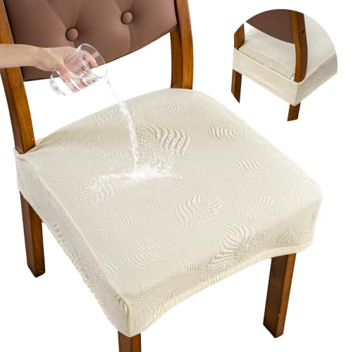 Genina Waterproof Chair Covers Set of 4,Stretch Chair Cover,Beige - color: Beige-leaf Style, size: 4PCS