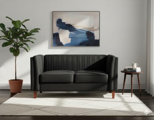 Container Furniture Direct Cavira Luxury Velvet Couch for Living Room with High Density Foam, Soft Fabric Upholstery, Removable Cushions and Solid Wood Legs, 60.2'' Wide Loveseat, Black - color: Black, size: Loveseat