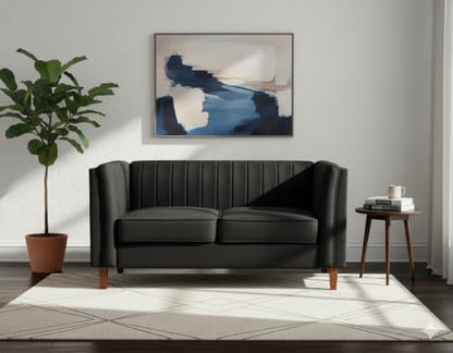 Container Furniture Direct Cavira Luxury Velvet Couch for Living Room with High Density Foam, Soft Fabric Upholstery, Removable Cushions and Solid Wood Legs, 60.2'' Wide Loveseat, Black - color: Black, size: Loveseat
