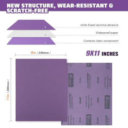 POLIWELL Wet Dry Sanding Sheets 25 PCS 9 x 11 Inch Purple Alumina - style: MIX