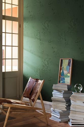 Erfoni Green Floral Embossed Wallpaper Pure Green Peel and Stick Wallpaper - color: Green, size: 17.7" x 197"