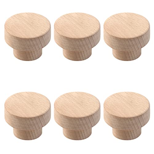 Wealrit 6 Pcs Unfinished Round Wood Cabinet Knobs with Screws