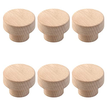 Wealrit 6 Pcs Unfinished Round Wood Cabinet Knobs with Screws