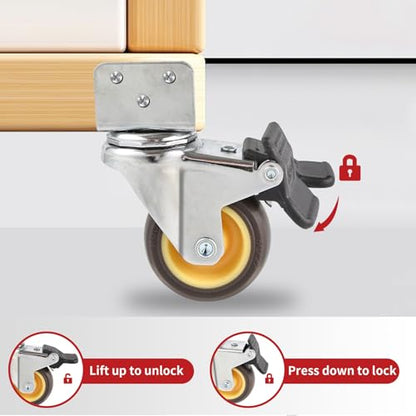 HOD Side Mount Casters with Brake, 2 Inch L-Shaped Small Caster Wheels Set of 4, Furniture Casters 360° Swivel Wheels for Furniture, Table, Baby Bed, Carts Trolley, Cabinet, Loading Capacity 180Lbs - style: 2-inch Brakes