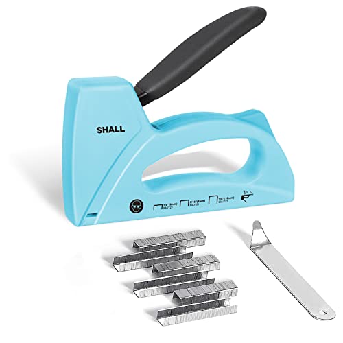 SHALL Light Duty Staple Gun for Wood - Upholstery Staple Gun with 1600pcs JT21 Staples 1/4, 5/16, 3/8 inch and Staple Remover - Fabric Stapler Gun for Crafts, DIY, Decoration - color: Blue