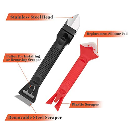 Caulking Tools-Silicone Sealant Finishing Tool Kit Caulk Grout Remover Scraper(Stainless Steel Head) For Kitchen Bathroom And Window (3 in 1) (10Pcs) - color: Black-10pcs