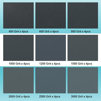 36 Pcs Sandpaper Assortment 400-3000 Grit Assorted Sanding Sheets