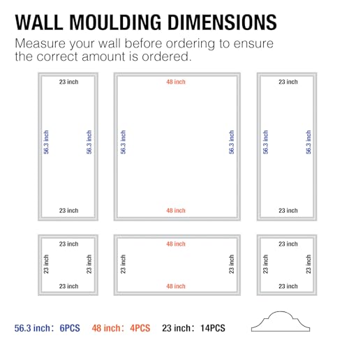6 Set Pre-Cut Wall Molding Kit, Ready to Assemble Decorative Panels for Accent Wall Design - Installed with Glue, 3 Top 3 Bottom Accent Pieces for Bedroom & Living Room Interior Decor