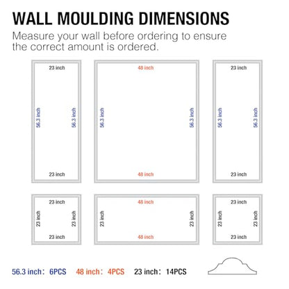 6 Set Pre-Cut Wall Molding Kit, Ready to Assemble Decorative Panels for Accent Wall Design - Installed with Glue, 3 Top 3 Bottom Accent Pieces for Bedroom & Living Room Interior Decor