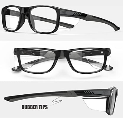 HTS HUNTERSKY TR90NZZ Safety Glasses with Side Shield Small Size Women Men ANSI Z87 Anti Fog Scratch Resistant Lab Pickleball - color: Gloss Black