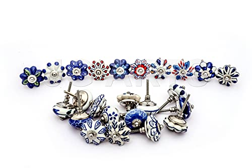 JGARTS Set of 25 Hand Painted Ceramic Cabinet Knobs Blue and White Decorative Drawer Pulls for Dresser, Kitchen Cabinets, Wardrobe, Cupboard, Furniture & Home Decor