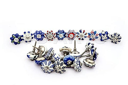 JGARTS Set of 25 Hand Painted Ceramic Cabinet Knobs Blue and White Decorative Drawer Pulls for Dresser, Kitchen Cabinets, Wardrobe, Cupboard, Furniture & Home Decor