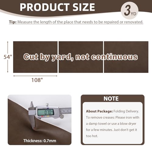 54" Marine Vinyl Upholstery Faux Leather Fabric by The Yard Waterproof - color: Coffee, size: Pre-cut 3 Yards 54"x108"