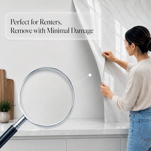 Very Berry Sticker Marble Contact Paper (White, 24" x 118", 2 Pack) - color: White, size: 24" x 118" (2-pack)