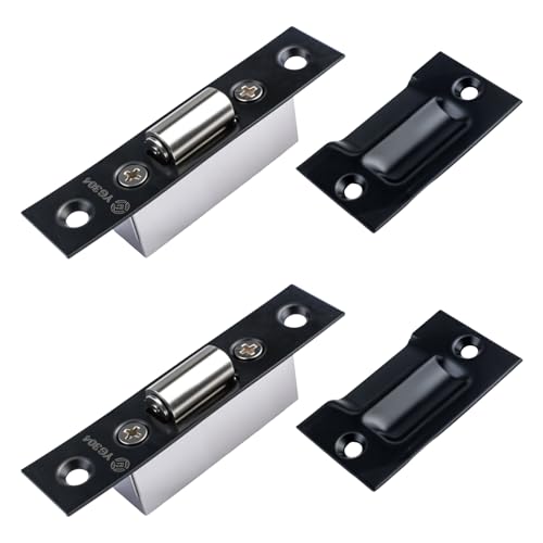 INCREWAY 2Pcs Silent Roller Catch, Stainless Steel Ball Catch Roller Latch with Strike Plate for Kitchen Cabinet Closet Cupboard Furniture Door (Black)