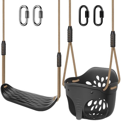 SELEWARE Heavy Duty Swing Seat for Kids Adults with Adjustable Ropes - color: Black1 Swing Seat, 2 Pack