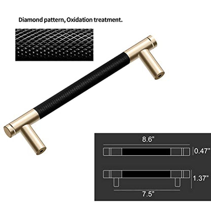 24 Pack 7 1/2 Inch 192 mm Bar Cabinet Pulls Gold and Black Knurled Handles for Brushed Gold Drawer Pulls Cupboard Aluminum Handles - color: Gold and Black, size: 7 1/2 Inch